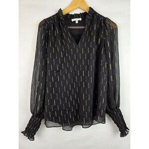 Maison d'Amelie Womens Blouse Size XS Black Sheer Long Balloon Sleeve Top Shirt